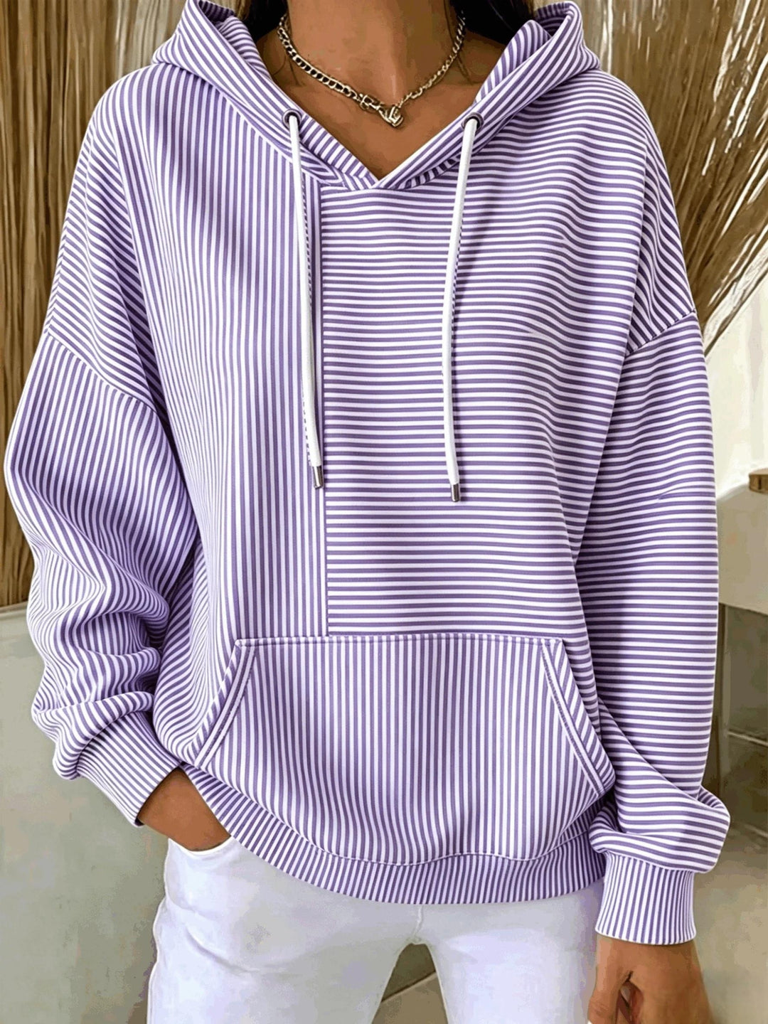 Donna | Striped Hooded Pocket Top