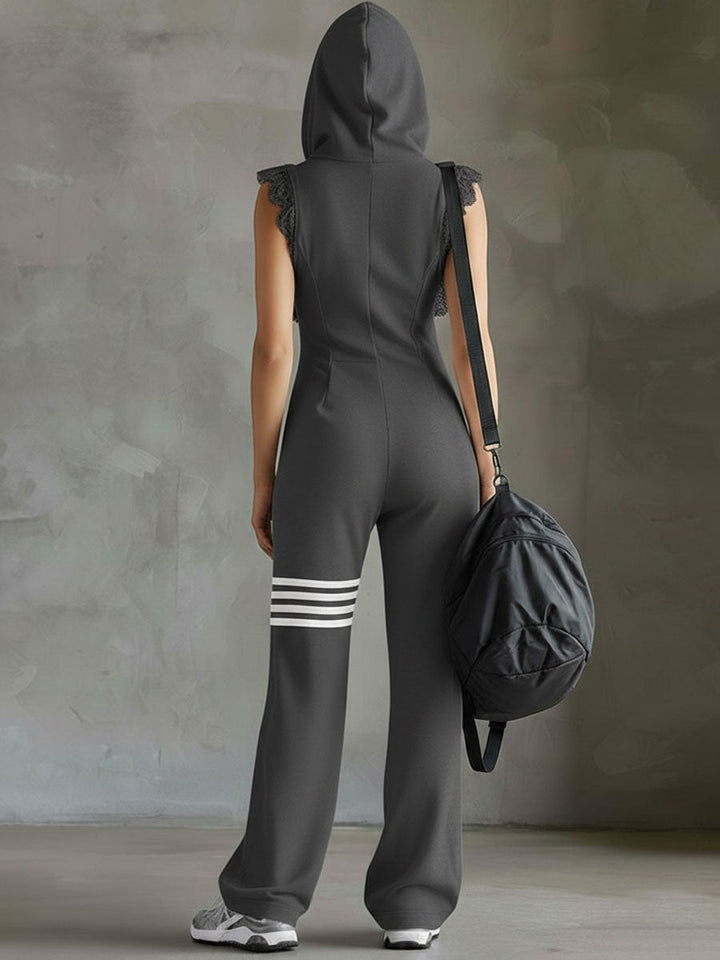 Giada | Retro Sports Jumpsuit with Hood and Stripes