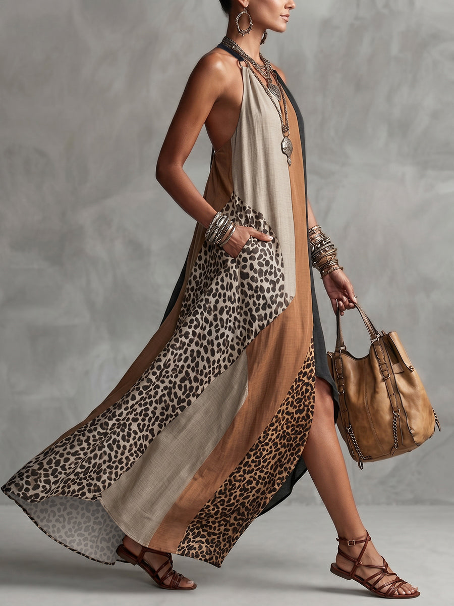 Myrna | Leopard Halter Maxi Dress