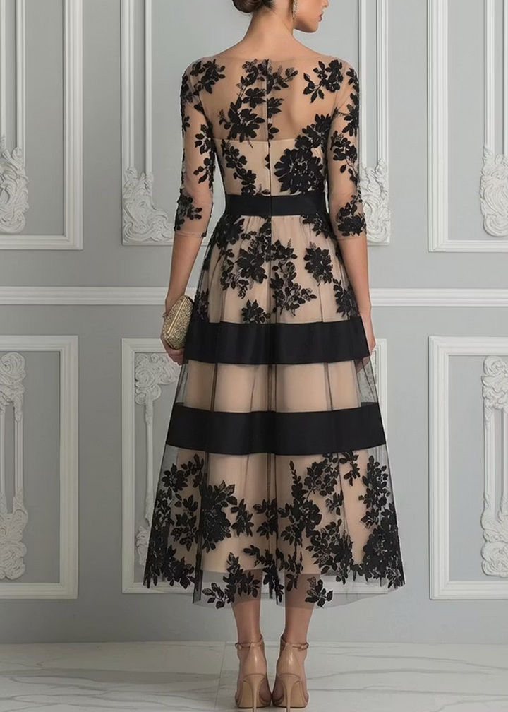 Vivienne | Black Lace A-Line Midi Dress