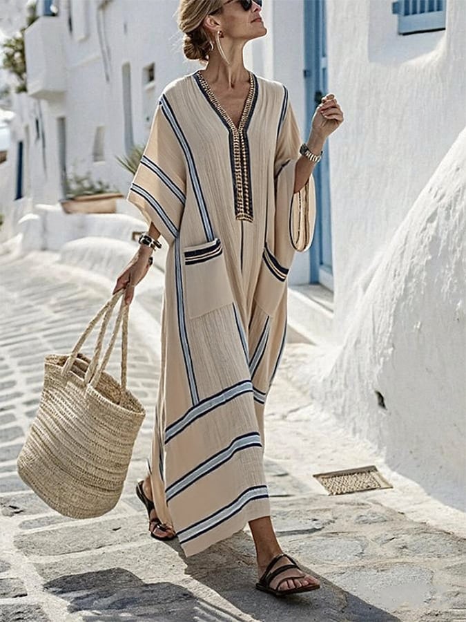 Elena | Elegant Loose Striped Dress with Pockets