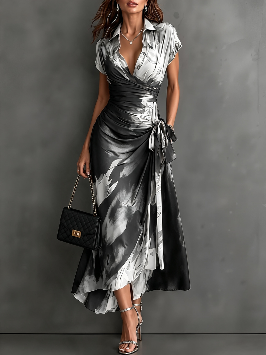 Seraphine | Abstract Print Wrap Midi Dress