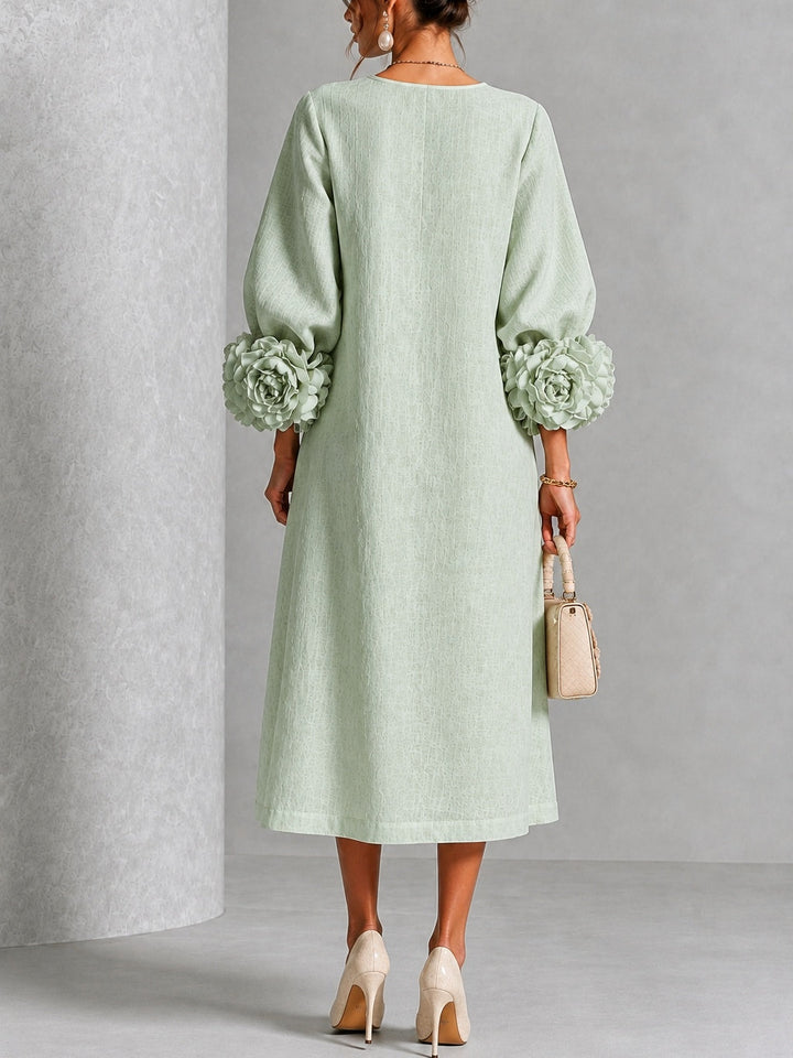 Liana | Sage Rosette Sleeve Midi Dress
