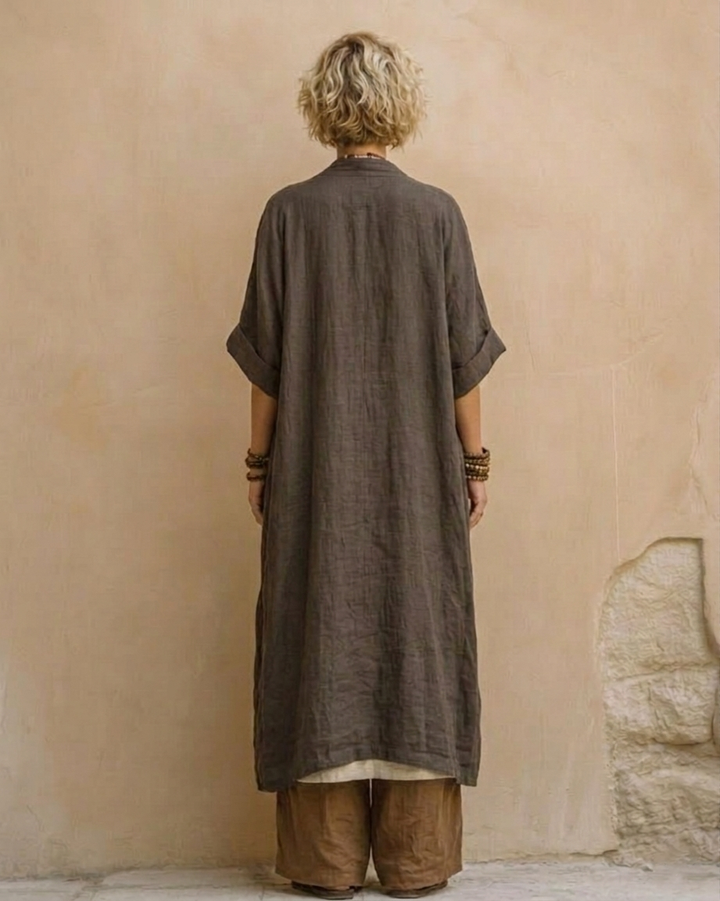 Giulia | Three-Piece Bohemian Nomad Set in Dark Gray and Brown with Tribal Pattern