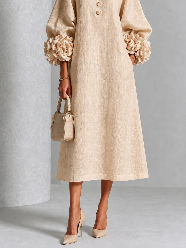 Liana | Sand Rosette Sleeve Midi Dress