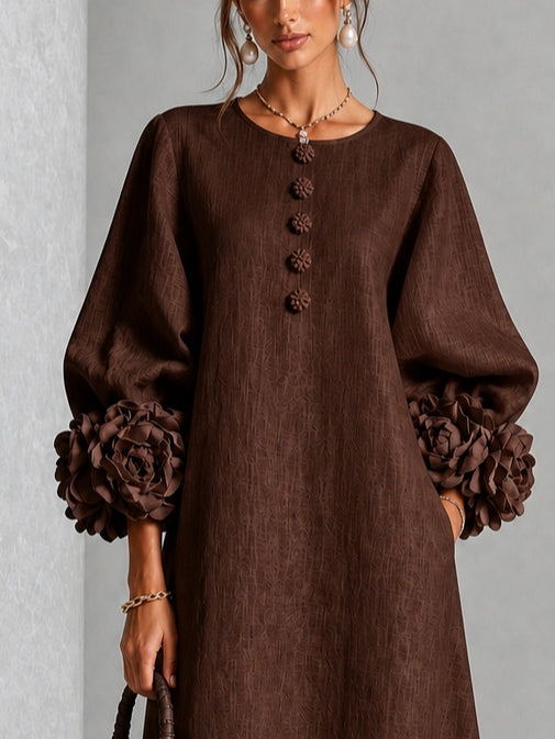Liana | Chocolate Rosette Sleeve Midi Dress