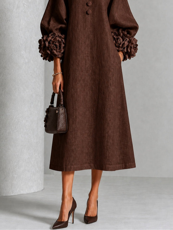 Liana | Chocolate Rosette Sleeve Midi Dress