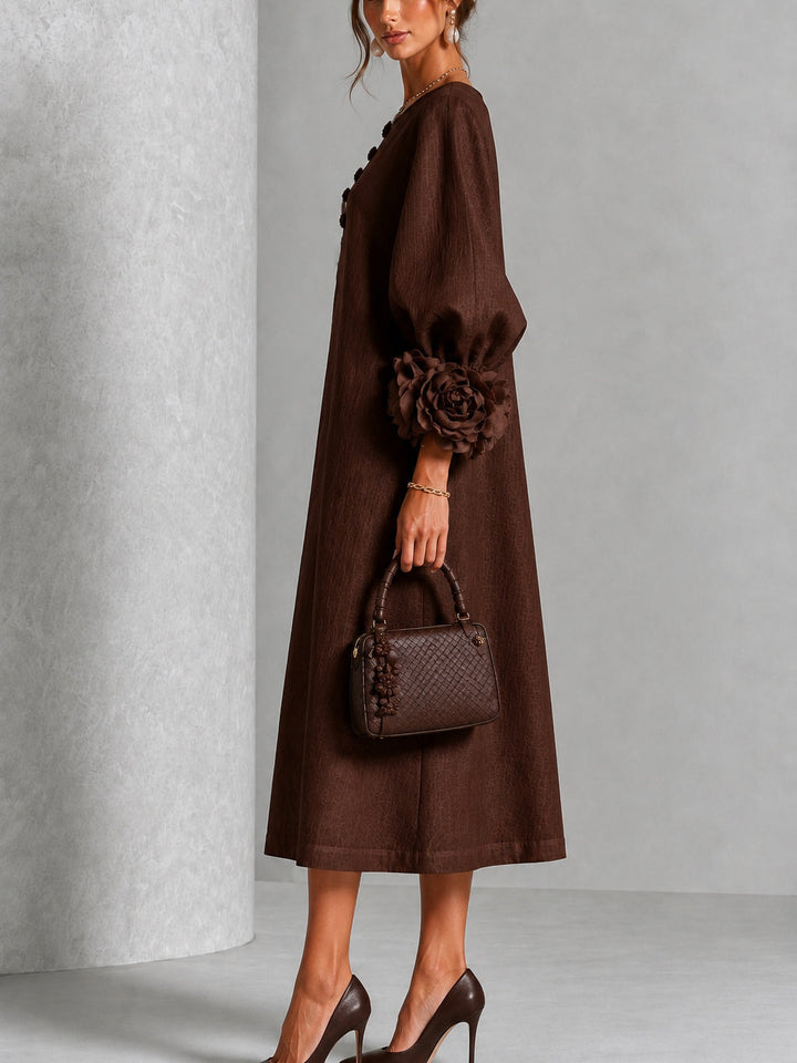 Liana | Chocolate Rosette Sleeve Midi Dress