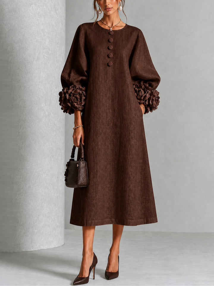 Liana | Chocolate Rosette Sleeve Midi Dress