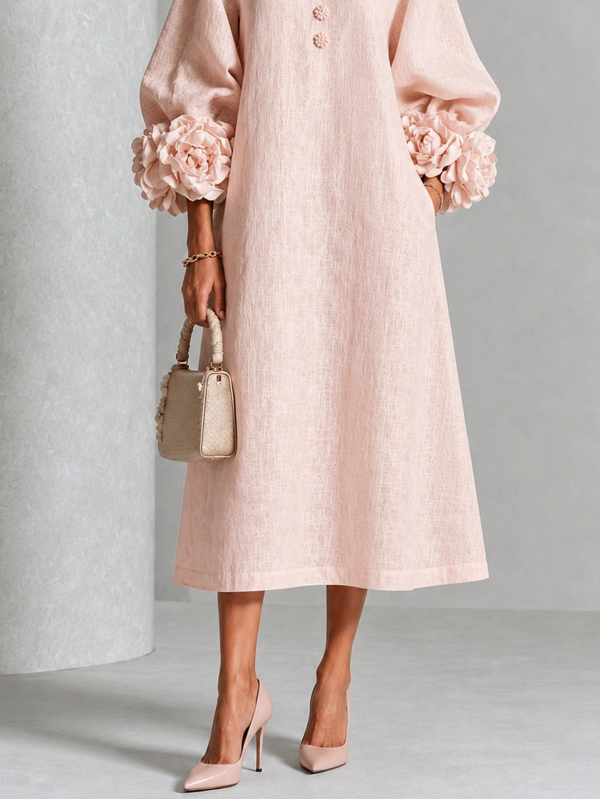 Liana | Blush Rosette Sleeve Midi Dress