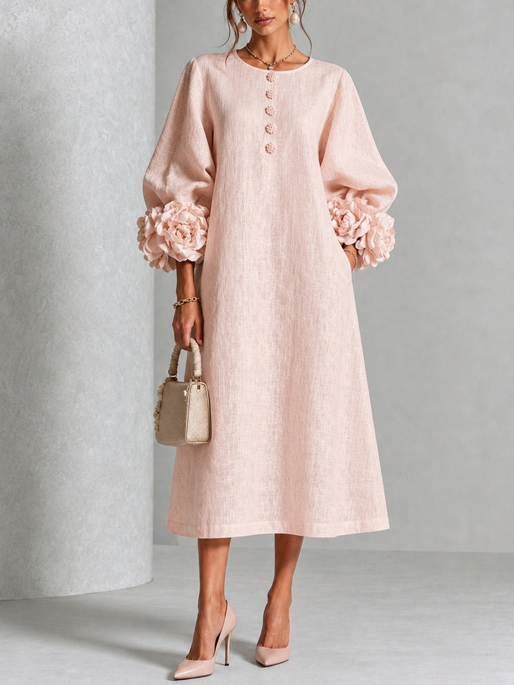 Liana | Blush Rosette Sleeve Midi Dress