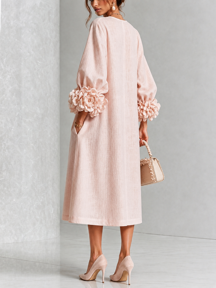 Liana | Blush Rosette Sleeve Midi Dress