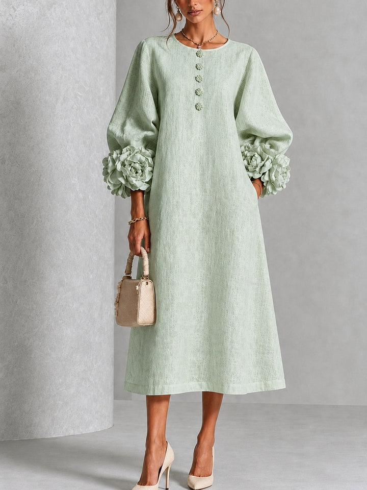 Liana | Sage Rosette Sleeve Midi Dress