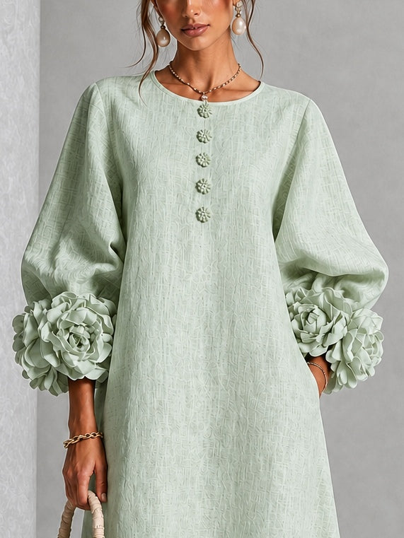 Liana | Sage Rosette Sleeve Midi Dress