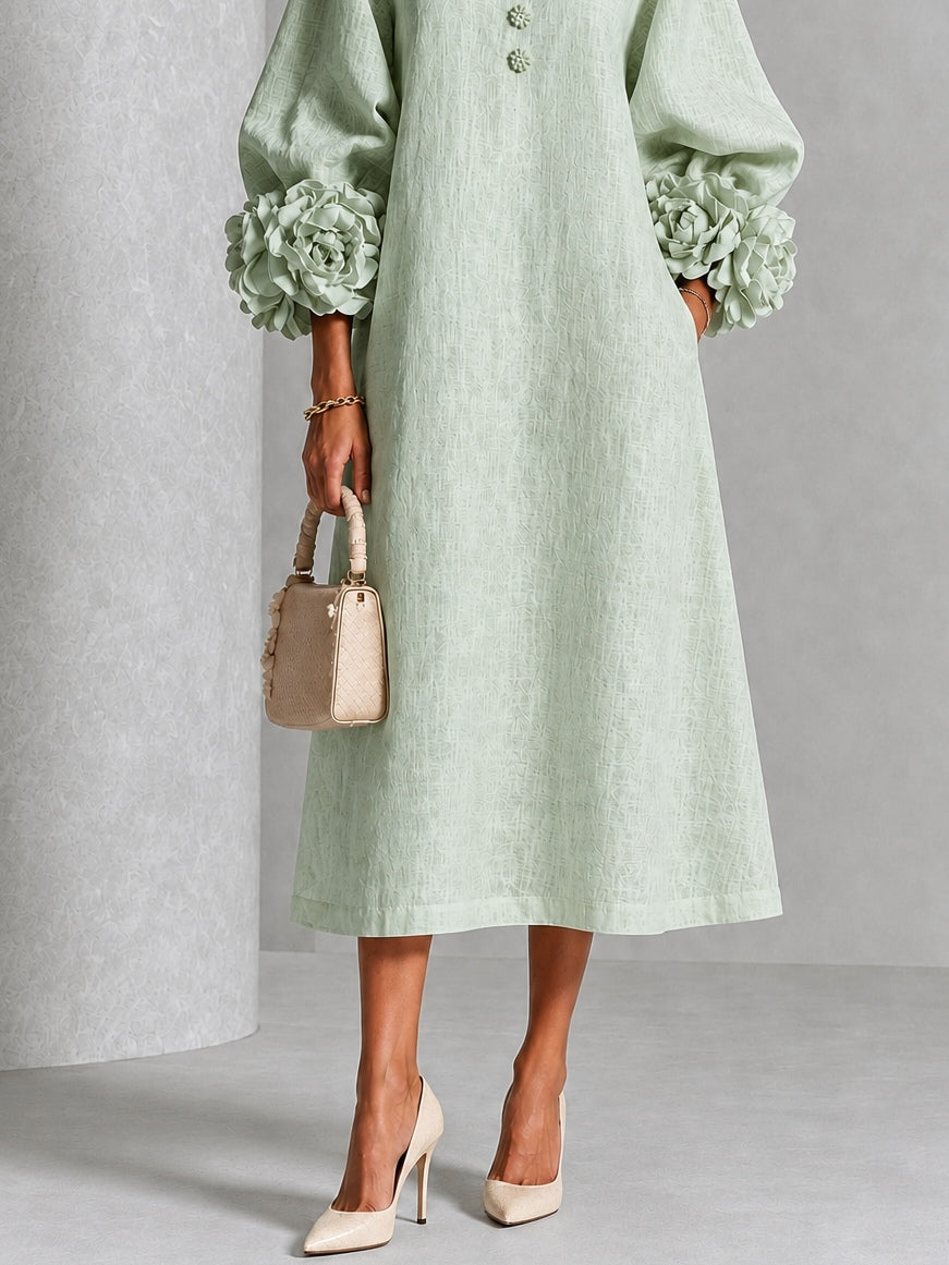 Liana | Sage Rosette Sleeve Midi Dress
