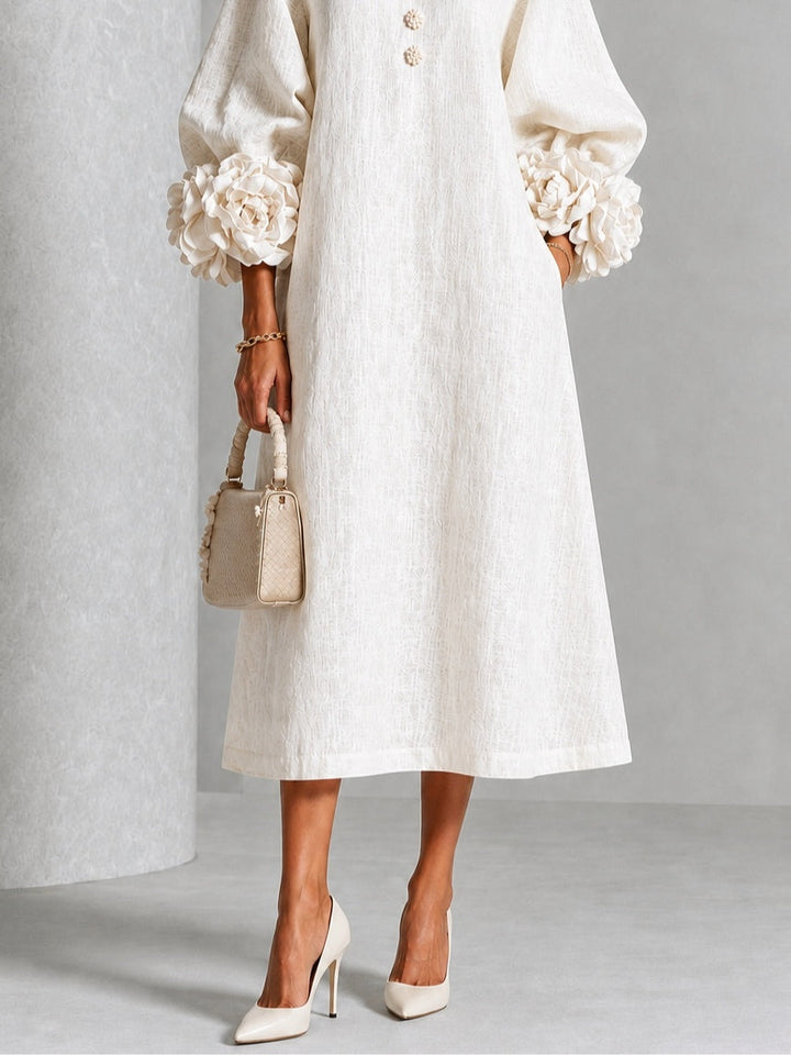 Liana | Ivory Rosette Sleeve Midi Dress