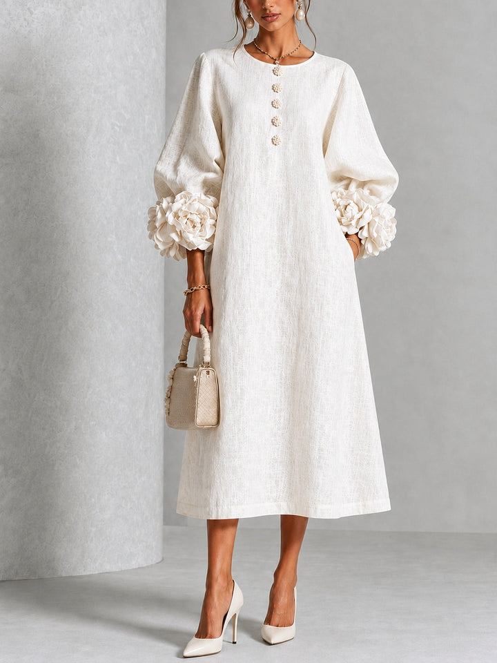 Liana | Ivory Rosette Sleeve Midi Dress