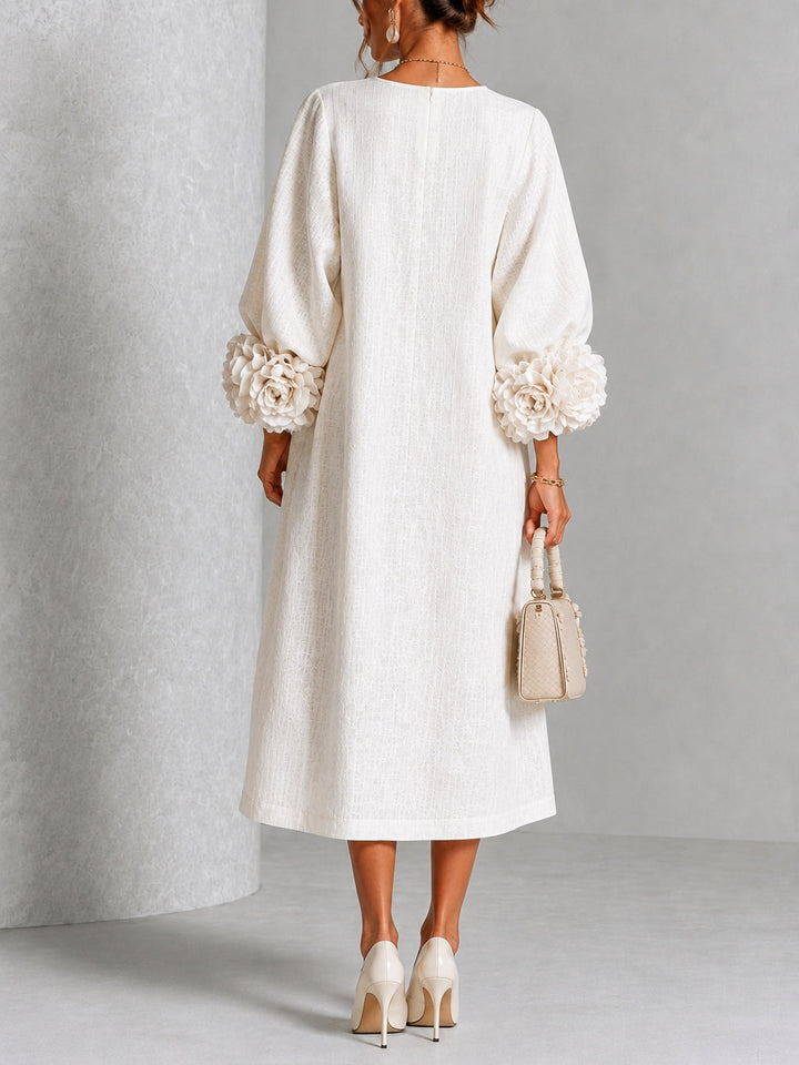 Liana | Ivory Rosette Sleeve Midi Dress
