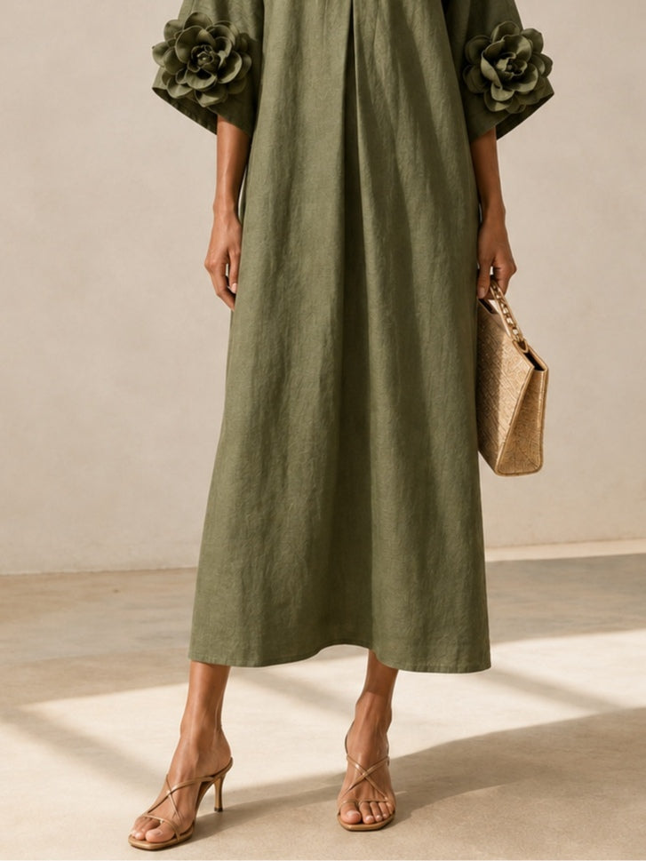Maren | Olive V-Neck Kaftan Midi Dress