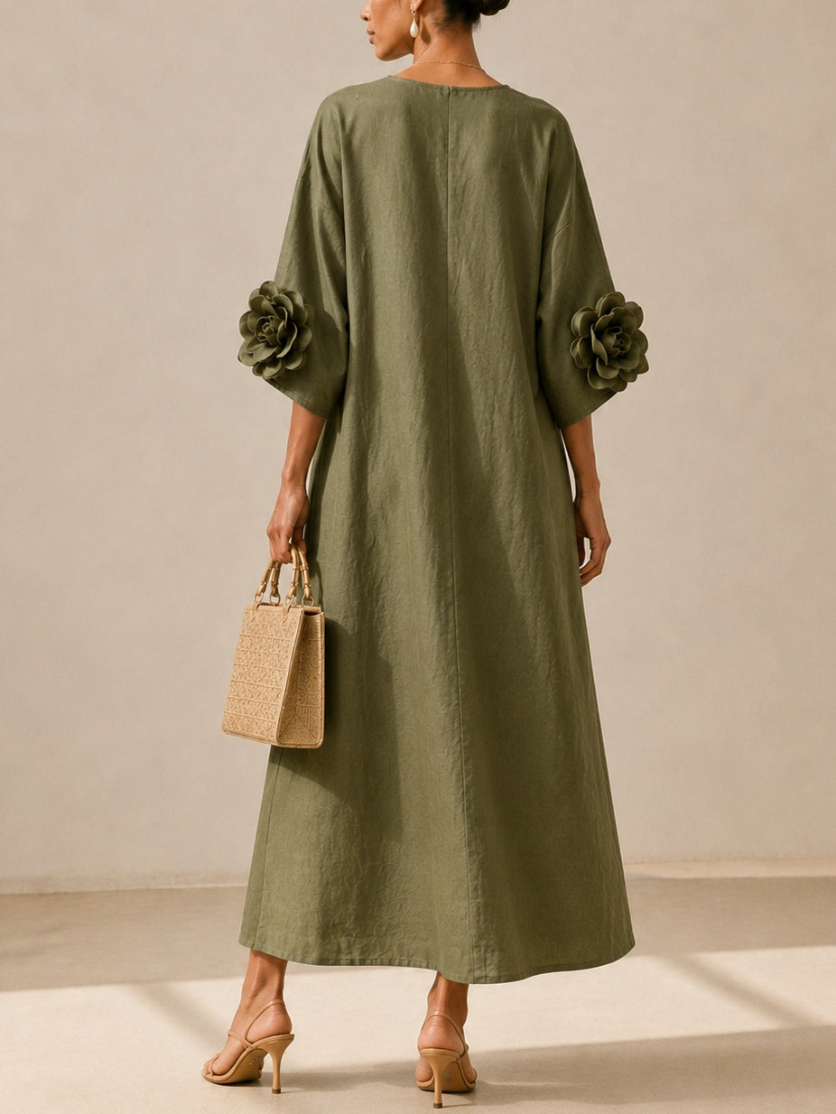 Maren | Olive V-Neck Kaftan Midi Dress