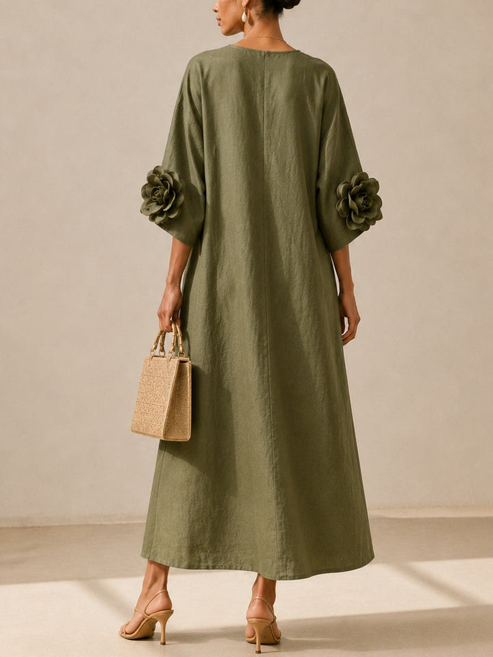 Maren | Olive V-Neck Kaftan Midi Dress