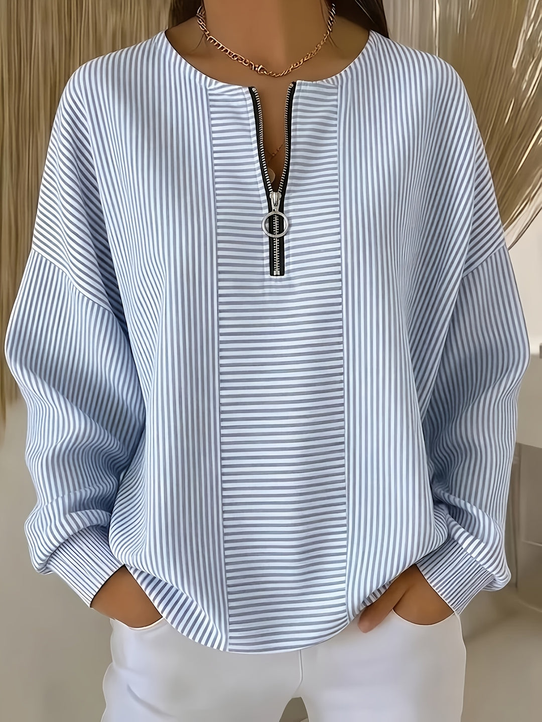 Carol | Striped Zip-Neck Top