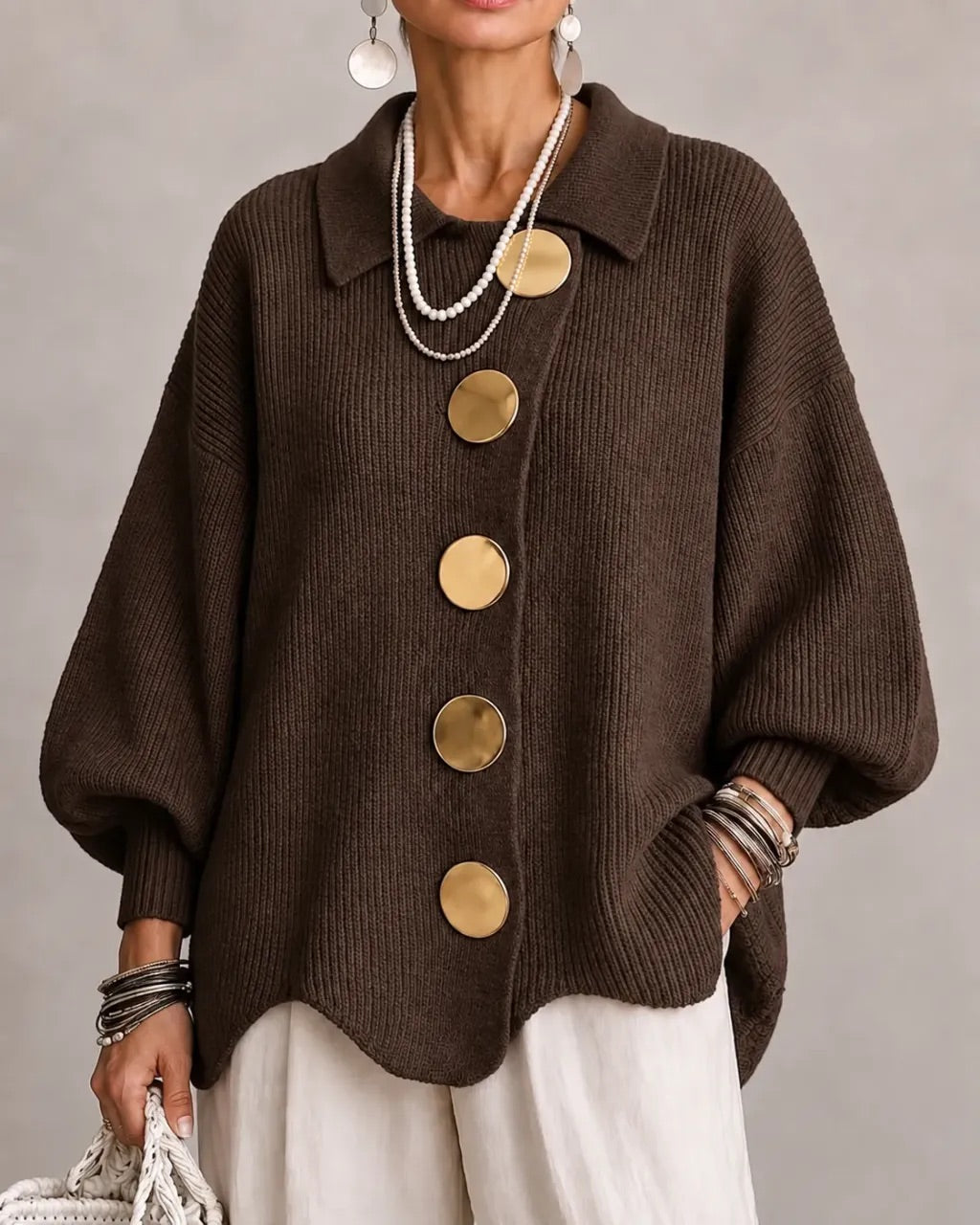 Karina | Oversized Collared Button Cardigan