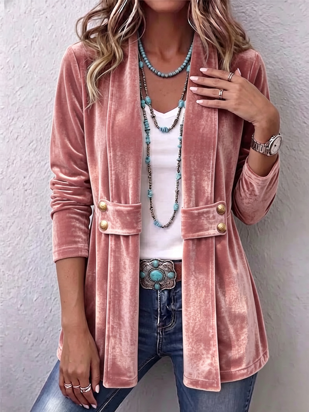 Harlow | Velvet Open-Front Jacket