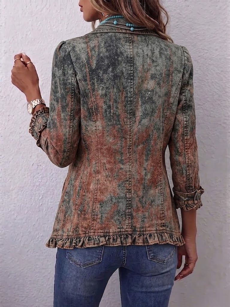Bristol | Vintage Gradient Textured Print Ruffle Jacket
