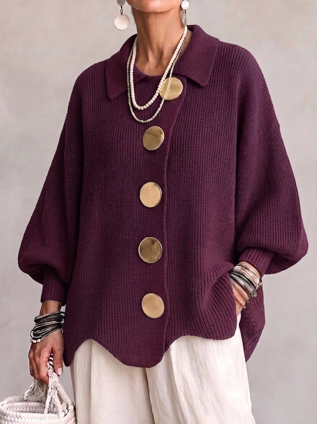 Karina | Oversized Collared Button Cardigan